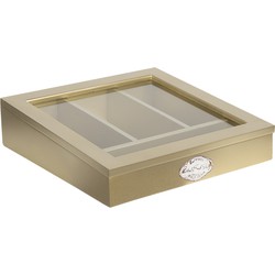 Clayre & Eef Bestekbak  30x30x8 cm Goudkleurig Hout Glas Vierkant Besteklade