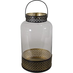 Lantaarn/windlicht zwart/goud Arabische stijl 20 x 37 cm metaal en glas - Lantaarns