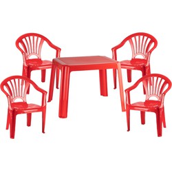 Kunststof kindertuinset tafel met 4 stoelen rood - Kinderstoelen