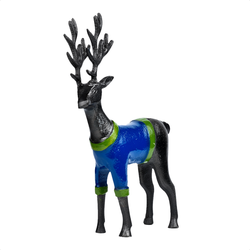 Design and Decor - Zwarte Rendierfiguur in Blauwe en Groene Trui - Woondecoratie - Kerstdecoratie - Feestdagengeschenk