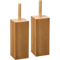 2x stuks WC-/toiletborstel met houder rechthoekig bamboe 37 cm - Toiletborstels