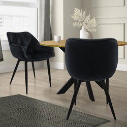 Eetkamerstoel Set van 2 Zwart Fluwelen Bekleding met Metalen Poten incl. Montagemateriaal ML-Design
