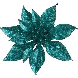 1x Kerstversieringen glitter kerstster emerald groen op clip 15 cm - Kersthangers