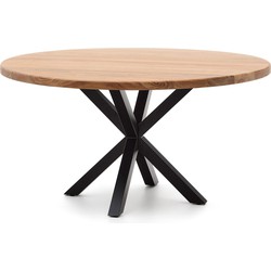 Kave Home - Ronde tafel van massief acaciahout en stalen poten met zwarte afwerking Ø 150 cm