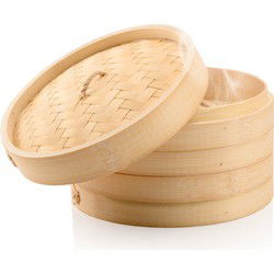 Decopatent® 3 Delig Stoommandje met deksel  - Ø20.5 Cm - Bamboe - Rijst Stoommanden - Stomer Steamer Cooker - Dim Sum Stoomschaal