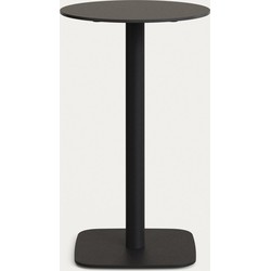 Kave Home - Ronde hoge witte Dina-buitentafel met zwart gelakte metalen poot Ø 60x96 cm