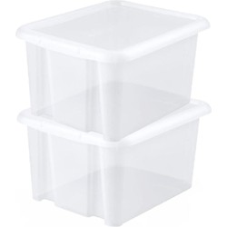 10x stuks kunststof opbergboxen/opbergdozen wit transparant L44 x B36 x H25 cm stapelbaar - Opbergbox
