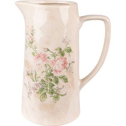 Clayre & Eef Decoratie Kan  21x15x25 cm Roze Beige Keramiek Bloemen Waterkan