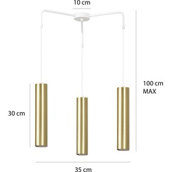 Porvoo wit met gouden lange 3L hanglamp lange kokers 3x GU10