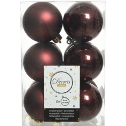 Decoris kerstballen - 12x stuks - mahonie bruin - kunststof - 6 cm - Kerstbal