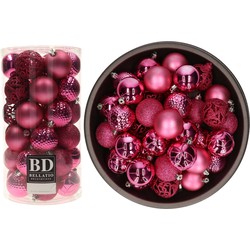 74x stuks kunststof kerstballen fuchsia roze 6 cm glans/mat/glitter mix - Kerstbal