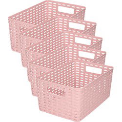 Plasticforte Opbergmand - 5x - Kastmand - rotan kunststof - oud roze - 6 Liter - 19 x 29 x 13 cm - Opbergmanden
