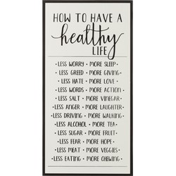 J-line - Plakkaat How To Have A Healthy Life Hout/keramiek Wit/zwart - 32.2x4x62.2cm