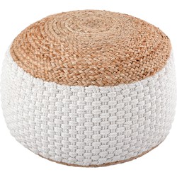 SVJ Poef Rond - 50 x 50 x 35 cm - Katoen/Jute - Wit