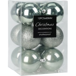 Christmas Decoration kerstballen 12x - 6 cm - kunststof - mint groen - Kerstbal