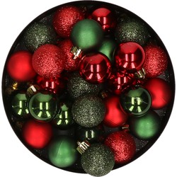 28x stuks kunststof kerstballen rood en donkergroen mix 3 cm - Kerstbal