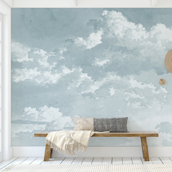 Wolkenbehang Waterverf Schilderij Blauw - 300x250cm