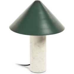 Kave Home - Valentine tafellamp in wit marmer en metaal met groene afwerking