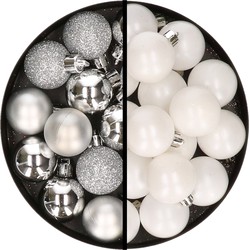 36x stuks kunststof kerstballen zilver en wit 3 en 4 cm - Kerstbal