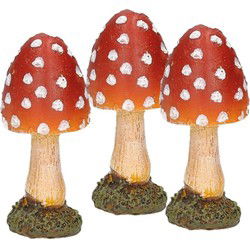 Paddenstoel/vliegenzwam decoratie beeldje - 3x - 4 x 4 x 8 cm - Beeldjes