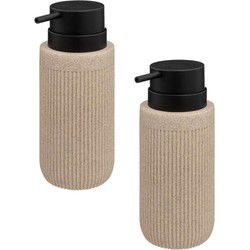 5Five Zeeppompje/zeep dispenser Onyx - 2x stuks - beige - polystone - 17 x 7 cm - 350 ml - Zeeppompjes