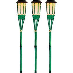 3x Groene buiten/tuin Led fakkel Bodi solar verlichting 54 cm vlam - Fakkels
