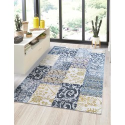 Sarande Vintage Grijs / Geel vloerkleed - Patchwork Design - 200 X 290 CM