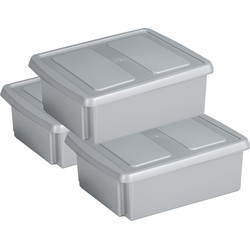 Sunware set van 3x opslagboxen kunststof 17 liter lichtgrijs 45 x 36 x 14 cm met deksel - Opbergbox