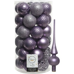 37x stuks kunststof kerstballen 6 cm incl. matte glazen piek lila paars - Kerstbal