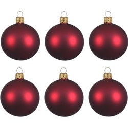 6x Glazen kerstballen mat donkerrood 6 cm kerstboom versiering/decoratie - Kerstbal