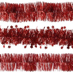 Decoris folie kerstslingers 3x stuks - rood - kunststof - 270 cm - Kerstslingers