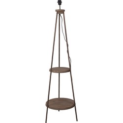 Clayre & Eef Vloerlamp  Ø 38x150 cm Bruin Hout Ijzer Rond Staande Lamp