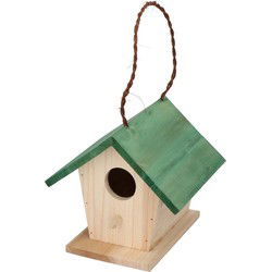 Vogelhuisje/Nestkastje hout - groen dak - kleine vogels - 17 x 16 cm - Vogelhuisjes