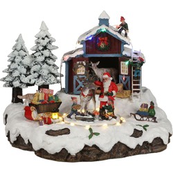 LuVille Kerstdorp Miniatuur Santa's dorp met Rendier - L24 x B21 x H20 cm