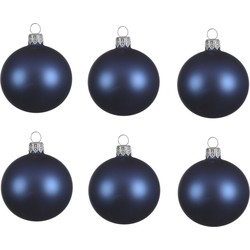 6x Glazen kerstballen mat donkerblauw 8 cm kerstboom versiering - Kerstbal