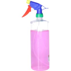 Plasticforte Plantenspuit met een inhoud van 1000 ml - transparant - verstuiver kop multi kleuren - 30 cm - Plantenspuiten