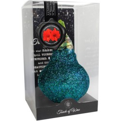 Luxe Bloembol Rode Amaryllis Wax kaarsvet Glitter Blauw cadeauverpakking 'Zwart Karton' Kebol