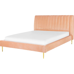 Beliani MARVILLE - Tweepersoonsbed-Roze-Fluweel