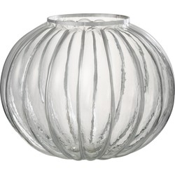 J-line - Windlicht Bol Streep Glas Transparant/zilver Large - 29.5x29.5x24cm