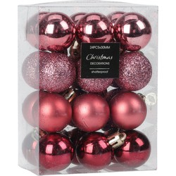 Christmas Decoration kerstballen 16x -roze-5 cm -kunststof - Kerstbal