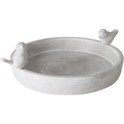 Boltze Vogelbad/voederschaal - grijs - beton - 30 x 24 x 11 cm - drinkschaal voor tuinvogels - Vogelvoederschalen