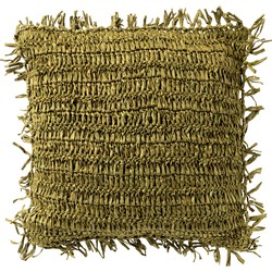 Dutch Decor ANTONIO - Sierkussen 45x45 cm - effen kleur met raffia - Olive Branch - groen - Dutch Decor