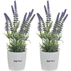 Items Kunstplant/bloem Lavendel - 2x - in bloempot - bloemen - 10 x 36 cm - Kunstplanten