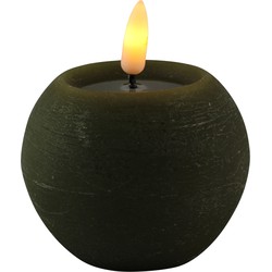 Magic Flame LED kaars/bolkaars - rond - olijf groen - D8 x H7,5 cm - LED kaarsen