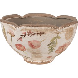 Clayre & Eef Bloempot  Ø 21x12 cm Beige Roze Keramiek Bloemen Bloempot Binnen