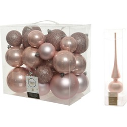 Kerstversiering kunststof kerstballen met piek lichtroze 6-8-10 cm pakket van 27x stuks - Kerstbal