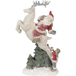 Clayre & Eef Beeld Kerstman Rood Wit Polyresin