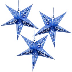 Set van 5x stuks decoratie kerstster lampionnen blauw 60 cm - Kerststerren