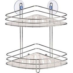 Doucherek/badkamerrek hoek - 2-laags - met zuignappen - 20 x 27 cm - Douche- en badrekjes