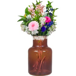 Floran Bloemenvaas Milan - transparant bruin glas - D15 x H20 cm - melkbus vaas met smalle hals - Vazen